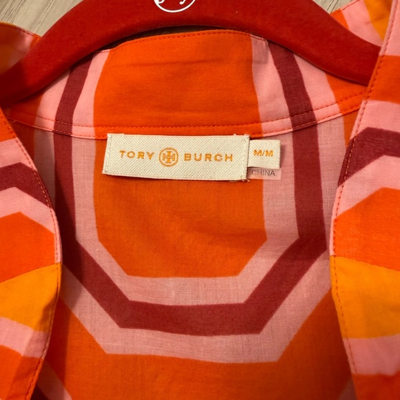 Tory Burch Long Striped Geometric Dress Size M Cotton Kaftan Swim Beach Cover - Picture 10 of 15
